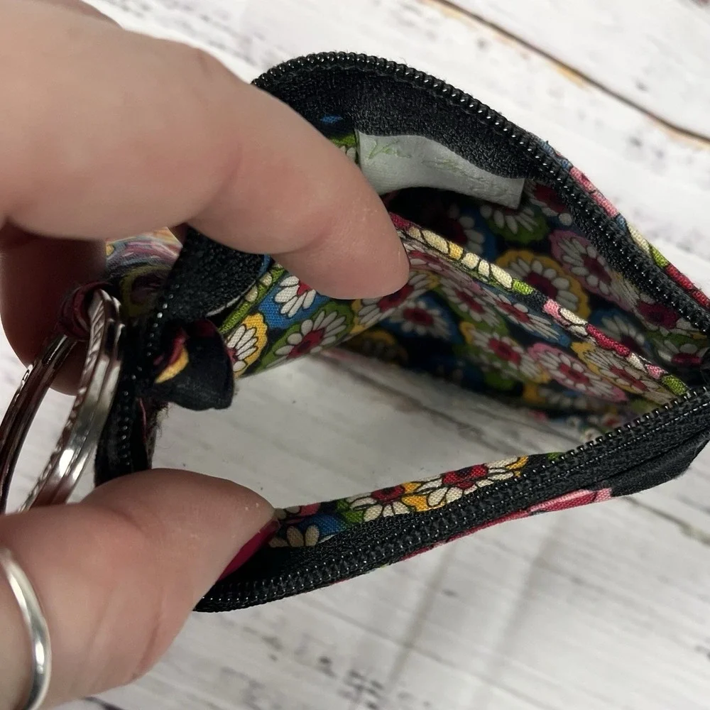 Vera Bradley Black Pink Paisley Zip ID Case Card Wallet Coin Purse Colorful